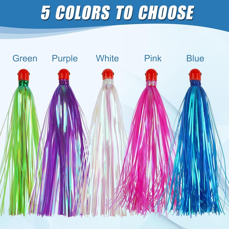 SILANON Mylar Flash Teaser Tails Fishing Bucktail Lures - Weighted Jig Heads 0.35oz Trolling Skirts for Saltwater Ballyhoo Strip Baits - Image 5